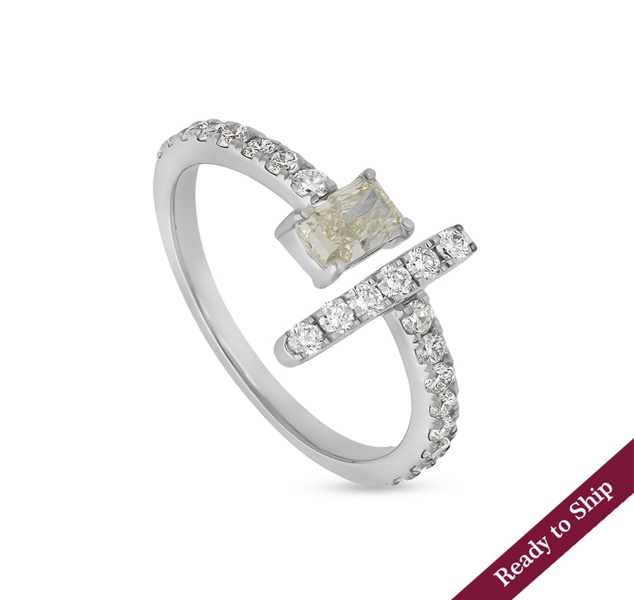 Cushion Shape With Round Natural Diamond Open White Gold Casual Ring