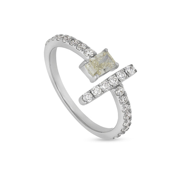 Cushion Shape With Round Natural Diamond Open White Gold Casual Ring