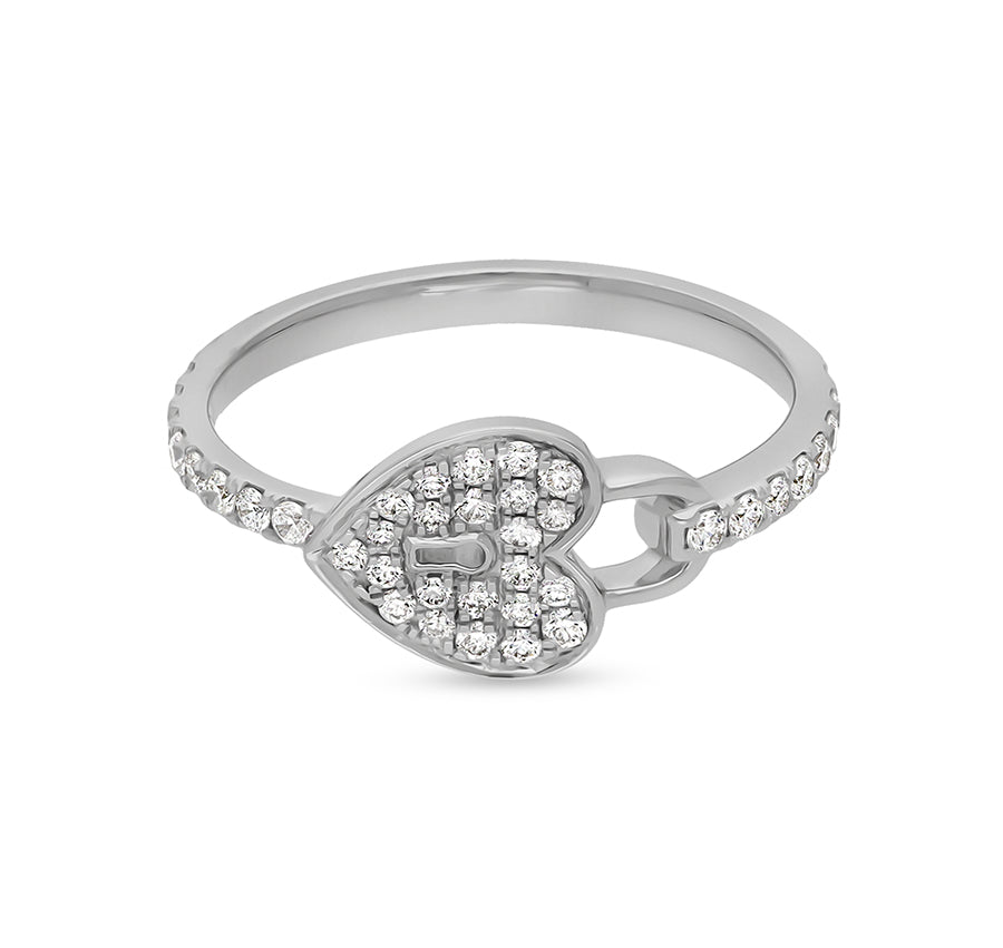 Heart Lock Shape With Round Natural diamond White Gold Casual Ring