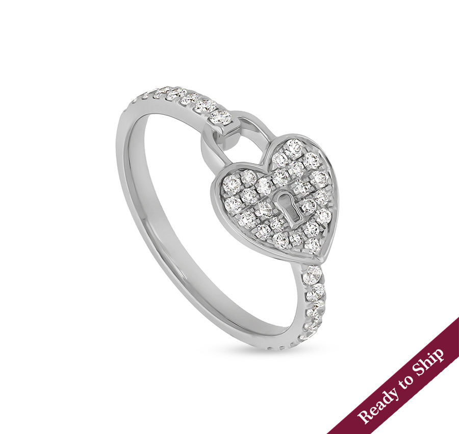 Heart Lock Shape With Round Natural diamond White Gold Casual Ring