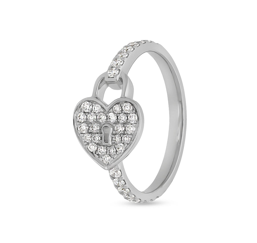 Heart Lock Shape With Round Natural diamond White Gold Casual Ring