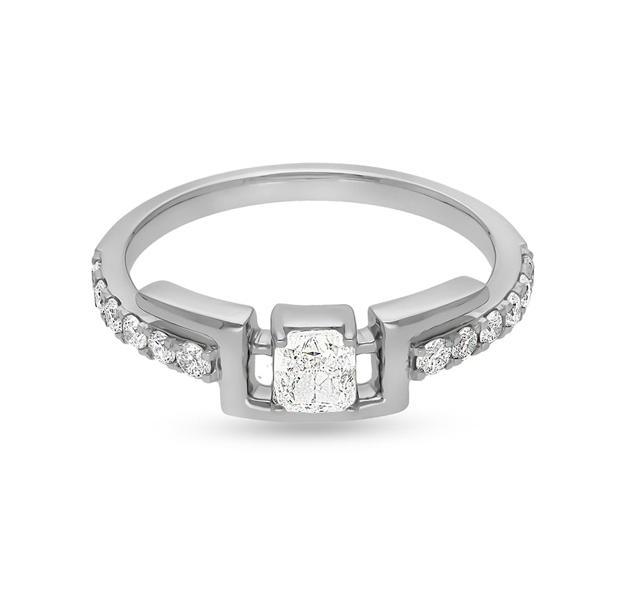 Cushion Shape With Round Natural Diamond White Gold Casual Ring