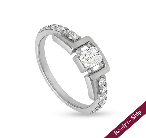 Cushion Shape With Round Natural Diamond White Gold Casual Ring