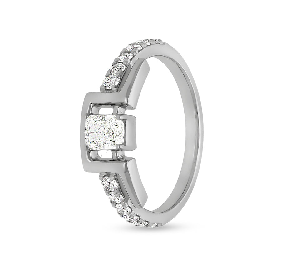 Cushion Shape With Round Natural Diamond White Gold Casual Ring