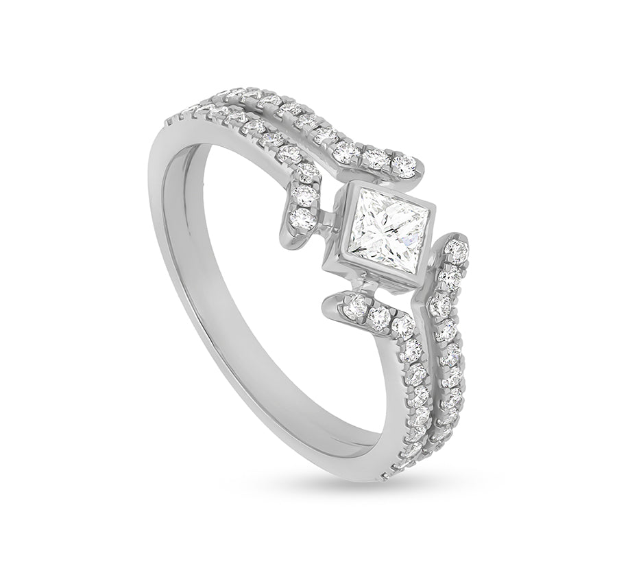 Princess & Round Cut Natural Diamond White Gold Casual Ring