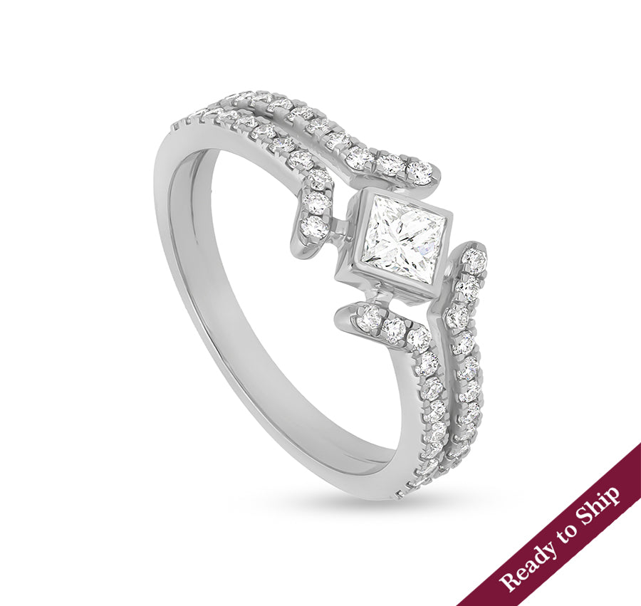 Princess & Round Cut Natural Diamond White Gold Casual Ring