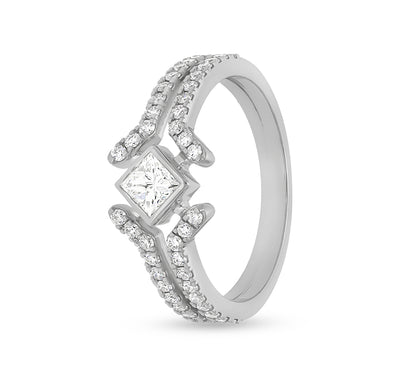 Princess & Round Cut Natural Diamond White Gold Casual Ring