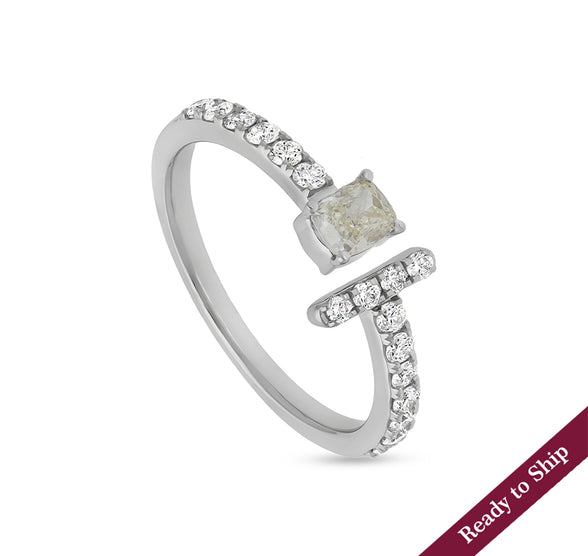 Cushion & Round Cut Natural Diamond White Gold Casual Ring