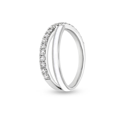 White Enamel With Round Diamond Prong Set White Gold Casual Ring