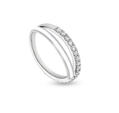 White Enamel With Round Natural Diamond Prong Set White Gold Casual Ring