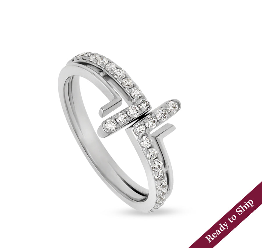 Round Natural Diamond White Gold Casual Ring