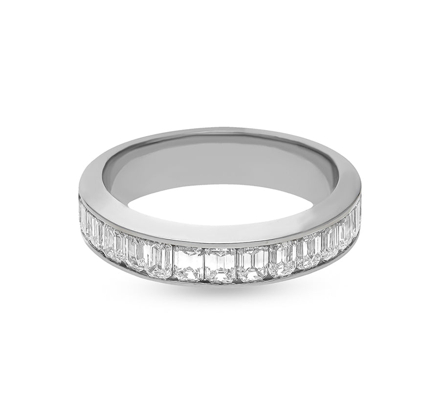 Emerald shape Diamond With Channel Set White Gold Women Band