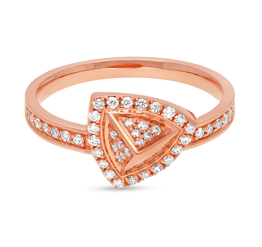 Triangle Pyramid Shape With Round Natural Diamond Rose Gold Casual Ring