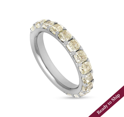 Cushion Shape Diamond With Prong Set White Gold Women Band