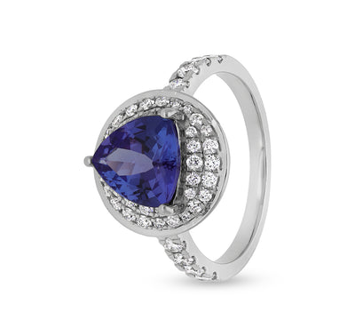 Blue Triangle Tanzanite With Round Natural Diamond White Gold Engagement Ring