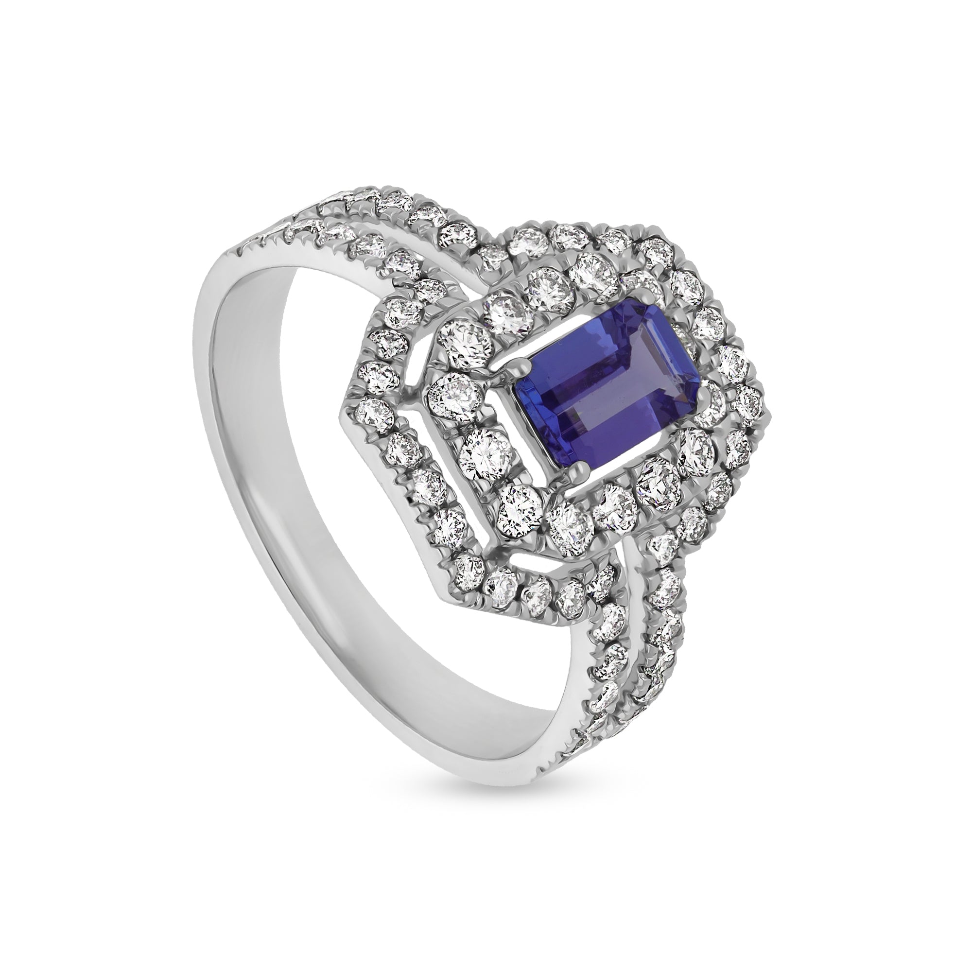 Blue Tanzanite Emerald Shape Diamond White Gold Engagement Ring