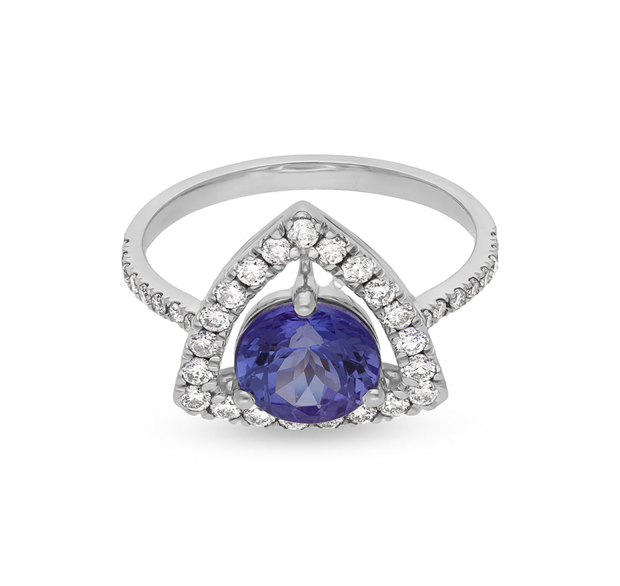 Blue Tanzanite with Round Natural Diamond White Gold Engagement Ring