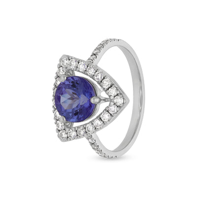 Blue Tanzanite with Round Natural Diamond White Gold Engagement Ring