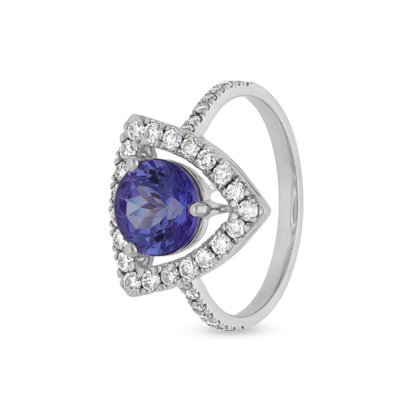 Blue Tanzanite with Round Natural Diamond White Gold Engagement Ring