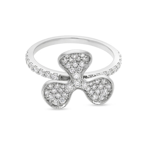 Flower Shape With Pave Set Natural Round Diamond White Gold Casual Ring