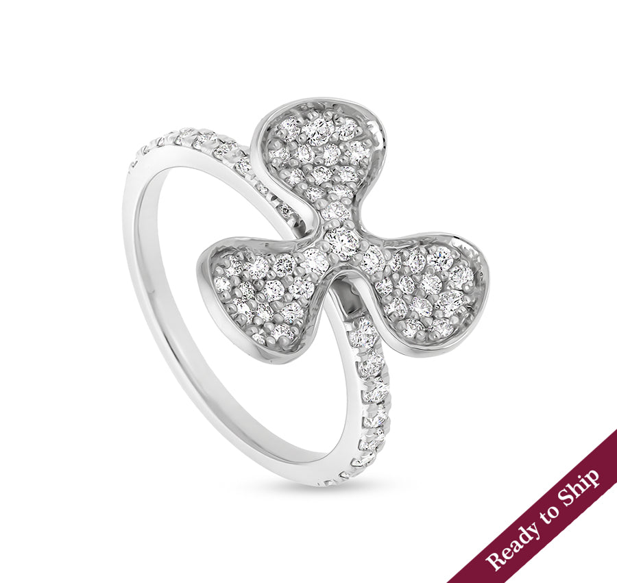 Flower Shape With Pave Set Natural Round Diamond White Gold Casual Ring