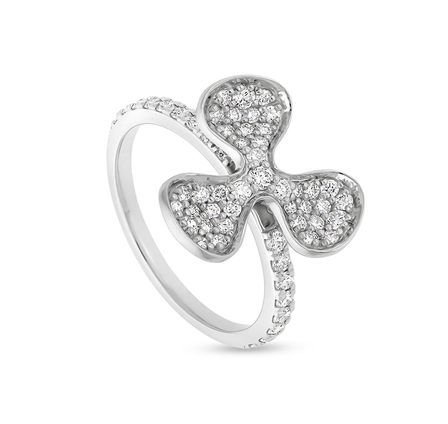 Flower Shape With Pave Set Natural Round Diamond White Gold Casual Ring
