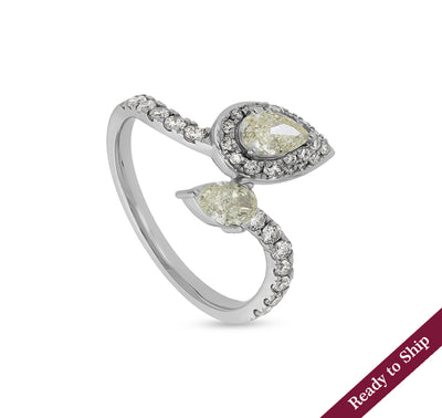 Pear Shape and Round Cut Diamond With Prong Set White Gold Casual Ring