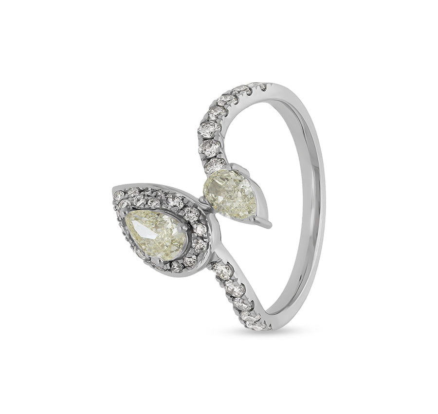 Pear Shape and Round Cut Diamond With Prong Set White Gold Casual Ring