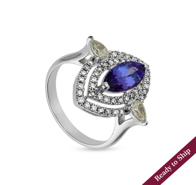 Eye Shape With Pear & Marquise Tanzanite Fancy White Gold Ring