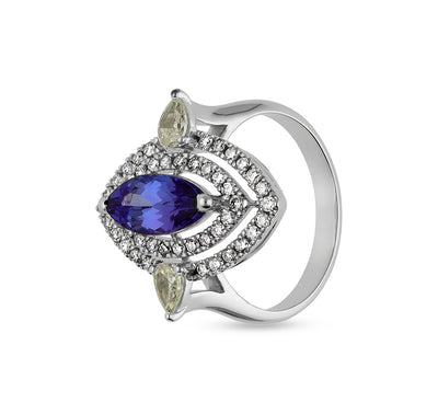 Eye Shape With Pear & Marquise Tanzanite Fancy White Gold Ring