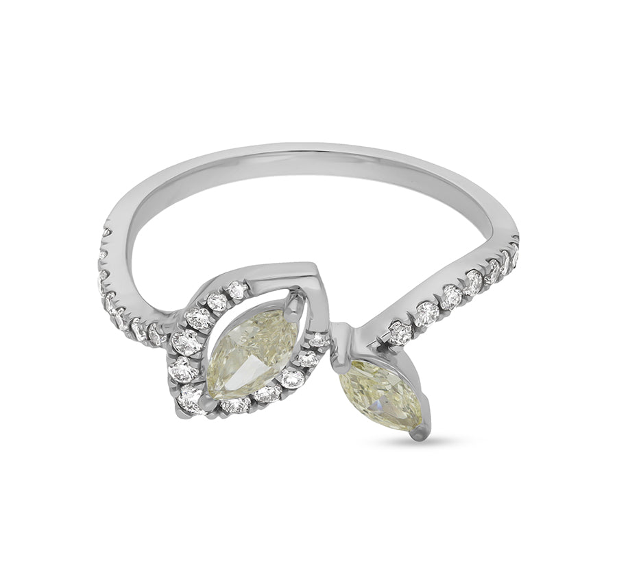 Marquise Shape and Round Diamond With French Setting White Gold Casual Ring