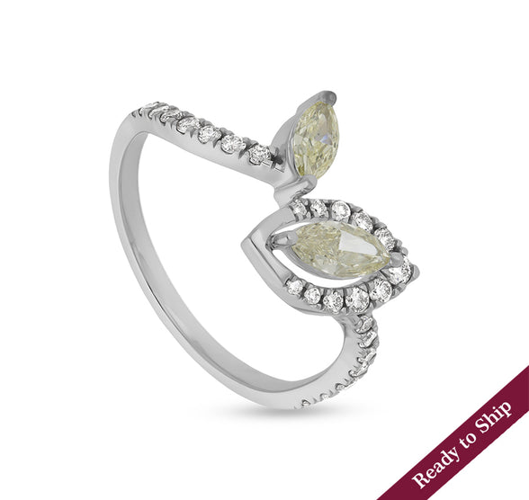 Marquise Shape and Round Diamond With French Setting White Gold Casual Ring