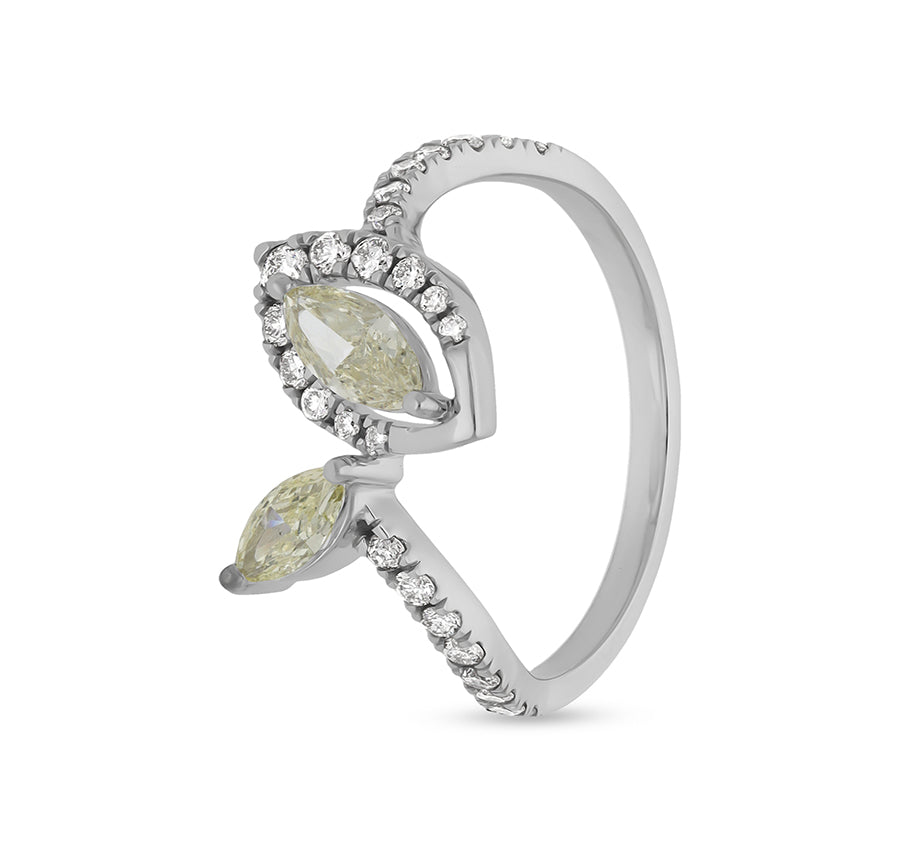 Marquise Shape and Round Diamond With French Setting White Gold Casual Ring
