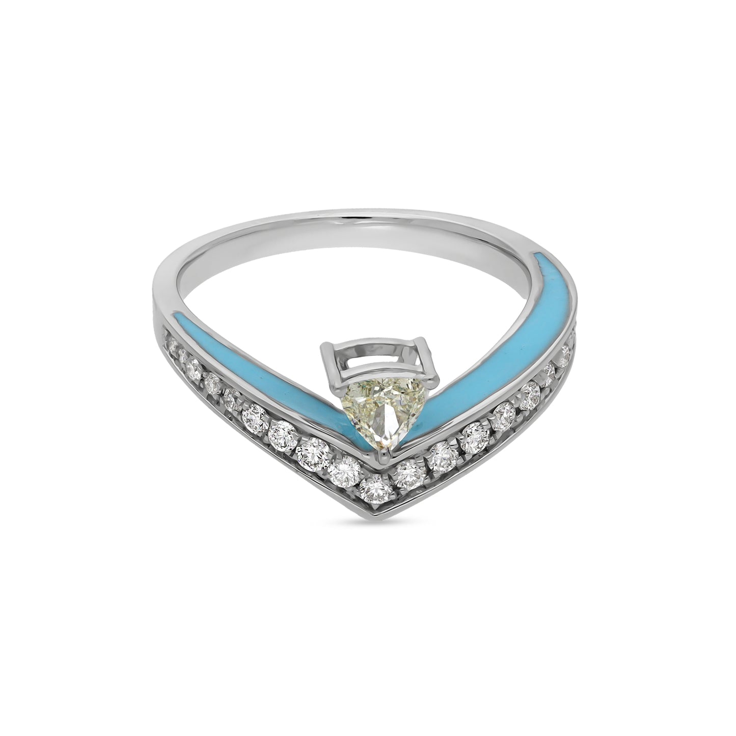 Sky Blue Enamel With Triangle Diamond White Gold Casual Ring
