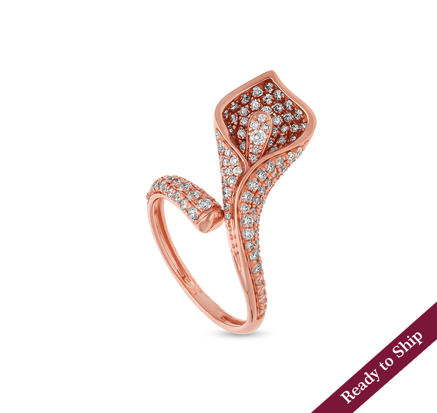 Conch Shell Shape With Round Cut Diamond Rose Gold Cocktail Ring