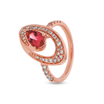 Oval Shape With Pink Pear Tourmaline Natural Diamond Rose Gold Casual Ring