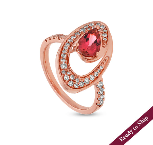 Oval Shape With Pink Pear Tourmaline Natural Diamond Rose Gold Casual Ring