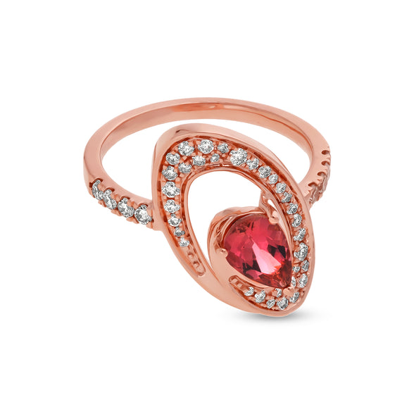 Oval Shape With Pink Pear Tourmaline Natural Diamond Rose Gold Casual Ring