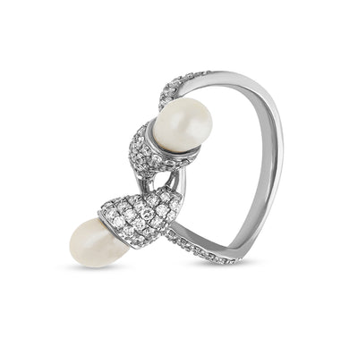 Round Natural Diamond With White Pearl Pave Set Cocktail Ring