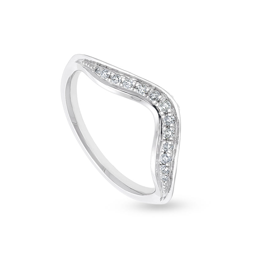 Curve Shape Round Natural Diamond With Prong Set White Gold Casual Ring
