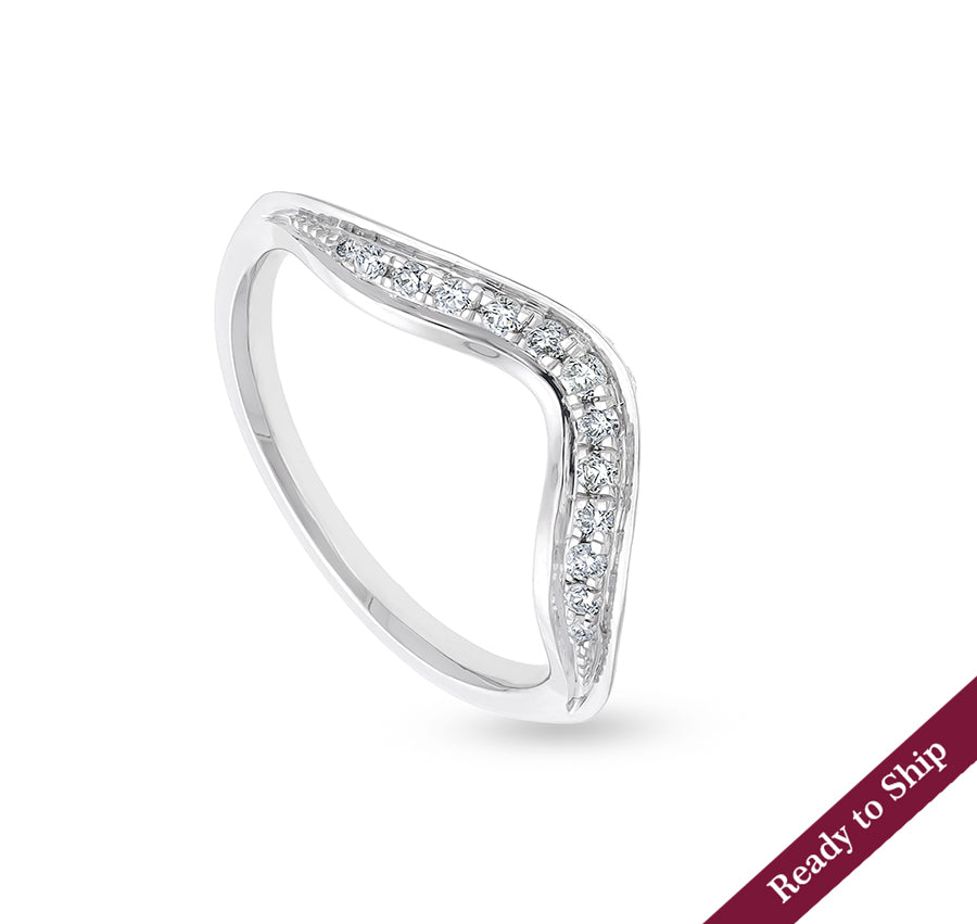 Curve Shape Round Natural Diamond With Prong Set White Gold Casual Ring