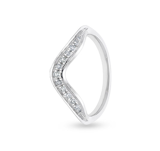 Curve Shape Round Natural Diamond With Prong Set White Gold Casual Ring
