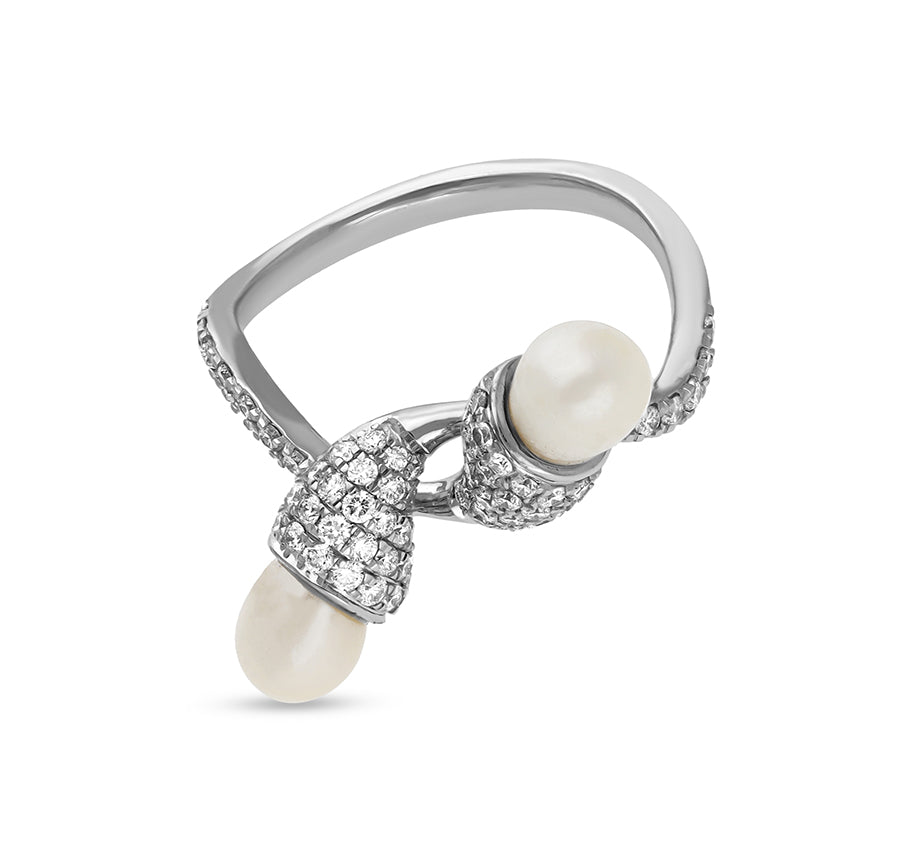 Round Natural Diamond With White Pearl Pave Set Cocktail Ring