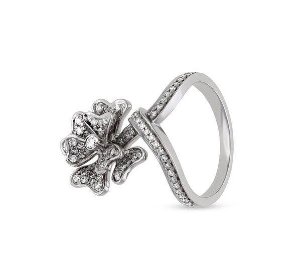 Flower Shape Round Natural Diamond White Gold Cocktail Ring