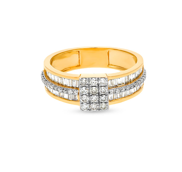 Natural Baguette And Round Cut Diamond With Prong Set Yellow Gold Casual Ring