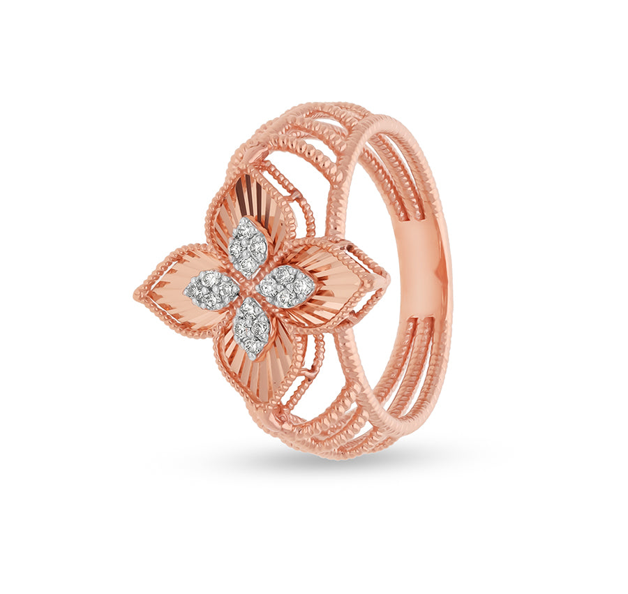 princess Flower Round Diamond Rose Gold Cocktail Ring