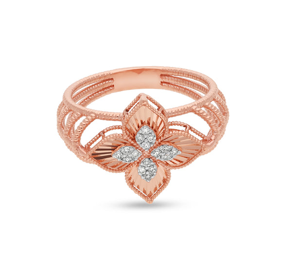 princess Flower Round Diamond Rose Gold Cocktail Ring