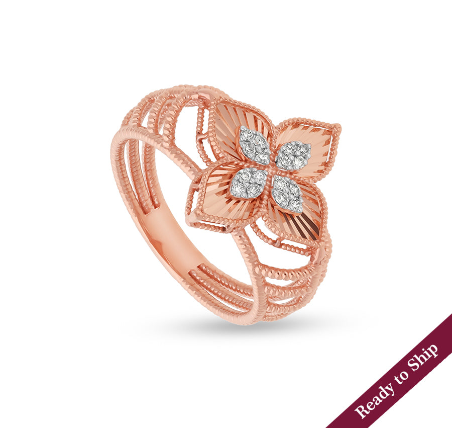 princess Flower Round Diamond Rose Gold Cocktail Ring