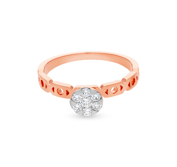 Round Shape Pressure Set Diamond Rose Gold Ring