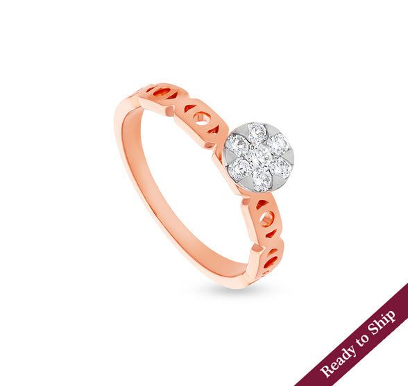 Round Shape Pressure Set Diamond Rose Gold Ring